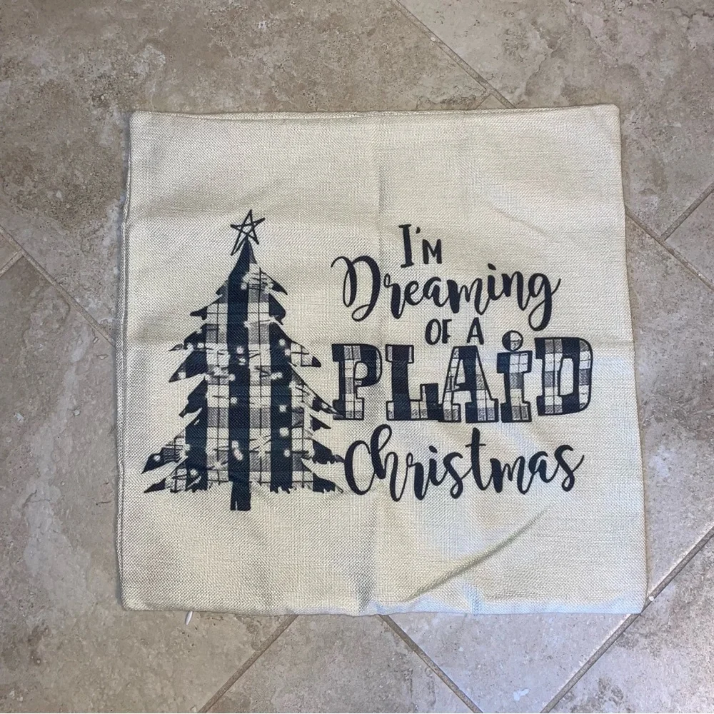 Plaid Christmas Pillow Cover - Black and Cream